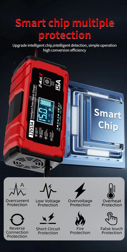 14.6V 15A Lifepo4 Battery Smart Pulse Repair Charger 12V 15A 24V 8A Electric Motorcycles Charger For Lead Acid AGM GEL Battery