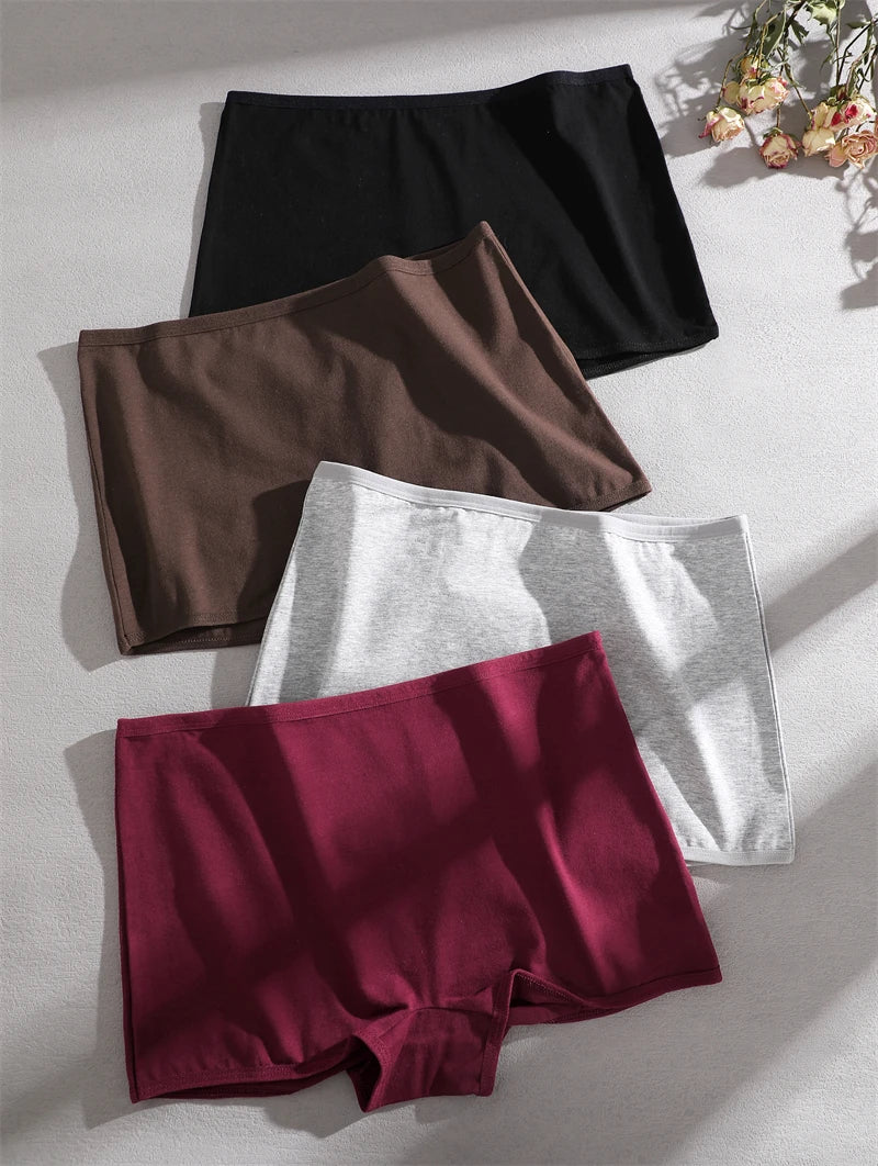 FINETOO 3PCS Women's Cotton Boyshort Panties Breathable Low Waist Solid Colors Underwear Female Casual Sports Boxers Underpants