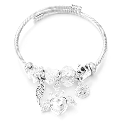 New Trendy Rhinestones Dragonfly Crystal Beaded Pendant Bracelet Stainless Steel 4 Colors Closure Bangles Women Bracelet Jewelry