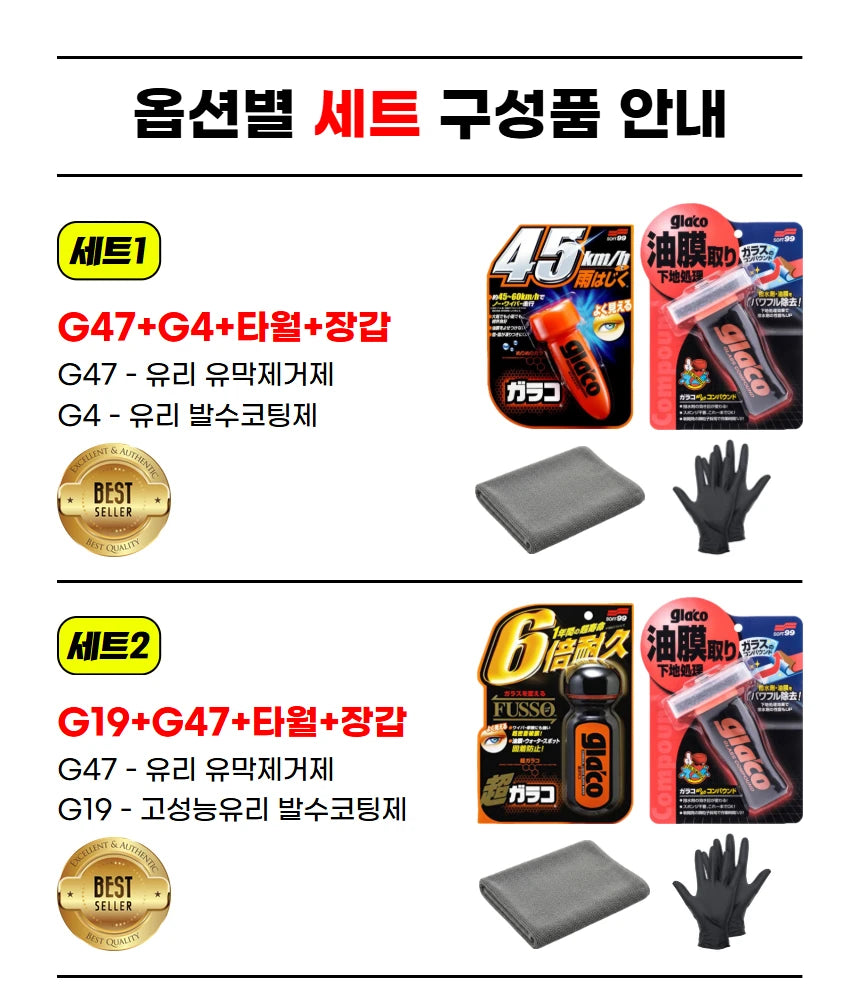 Soft99 Glaco Film Remover Water Repellent Coating Agent G19 G47 G38 G73 G4 G65 Set