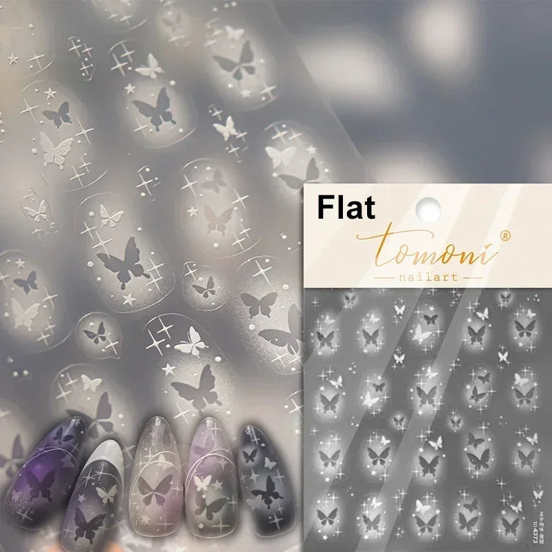 1pcs 5D Japanese Black Butterfly Nail Art Stickers Glitter Shiny Kawaii Self Adhesive Manicure Decorations Tool Decals Accessory