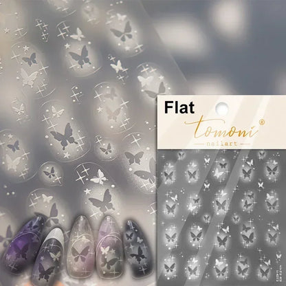 1pcs 5D Japanese Black Butterfly Nail Art Stickers Glitter Shiny Kawaii Self Adhesive Manicure Decorations Tool Decals Accessory