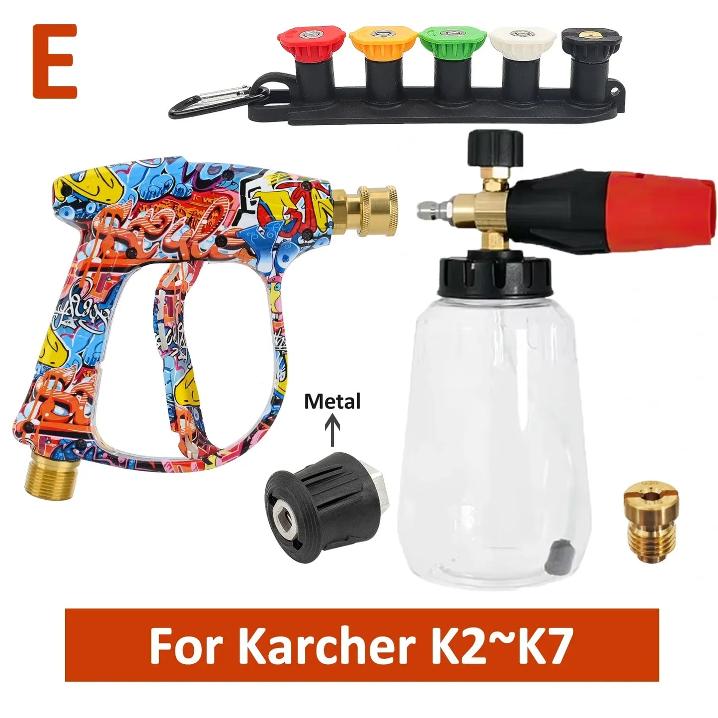Graffiti Design High-Pressure Foam Gun Set - Multi-Brand Fit for Karcher/Bosch/Nilfisk, Ergonomic Grip,Car/RV/Truck Cleaning Kit