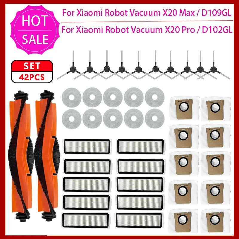 Compatible For Xiaomi Robot Vacuum X20 Pro / D102GL Accessories Main Brush Side Brush Hepa Filter Mop Cloth Dust Bag Replacement