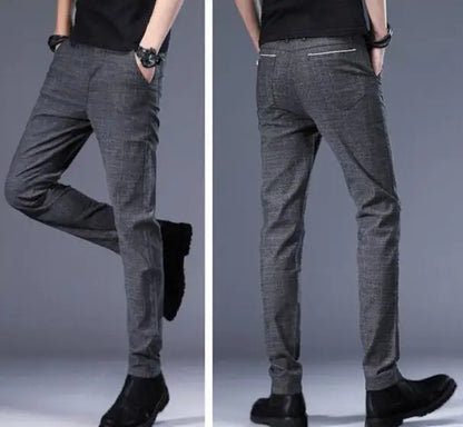 2026 Black Pants Men Plaid Trousers, Spring / Autumn New Fashion Slim Pants Men Gray Stripe Slacks 28-38 Pantalones Hombre