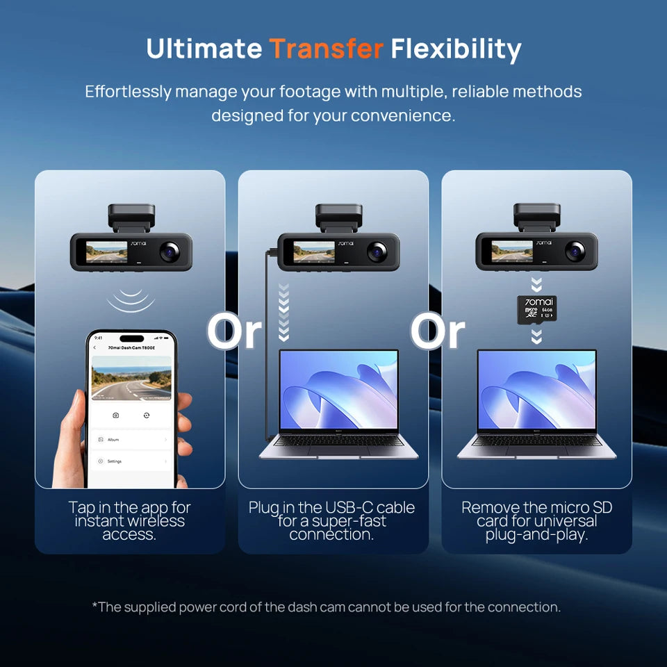 70mai 3-Channel Dash Cam T800E 4K HDR F1.55 Aperture Supercapacitor Voice Control GPS Car DVR 70mai T800E WiFi 6 5GHz
