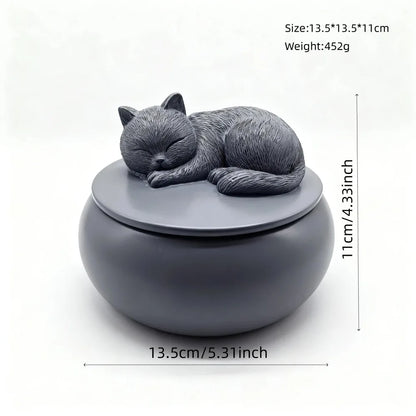 Pet Urn for Cats Resin Sleeping Cat Memorial Ashes Container Matte Sealed Pet Hair Keepsake Box Decor Desktop Loss Sympathy Gift