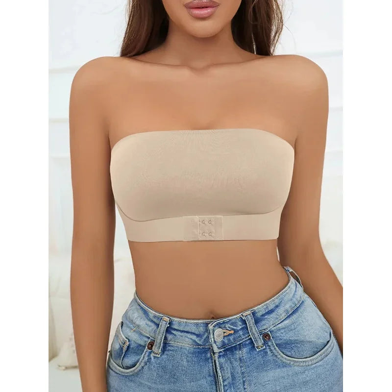 Women's Strapless No Padding Seamless Front Button Bra Comfortable Smooth Underwear
