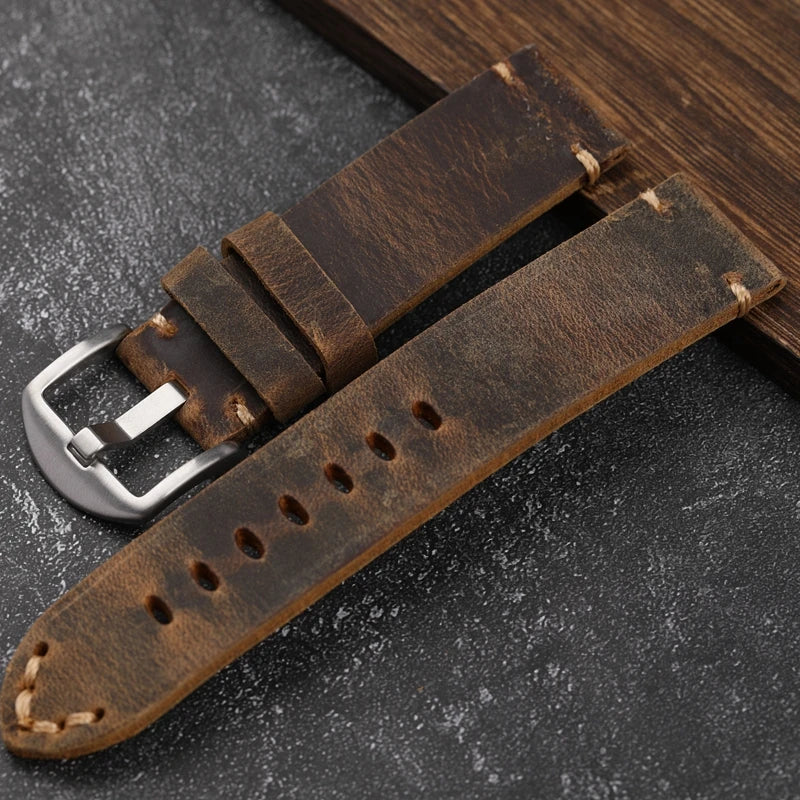 Handmade First Layer Cowhide Leather Watchband 20 22 23 24 26MM Brown Padded Leather Strap For PAM111 441 Soft Men's Bracelet