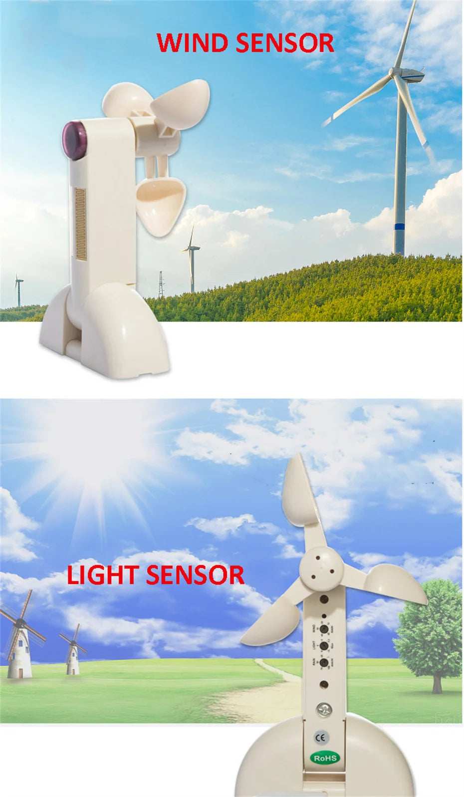 New Smart Wireless RF433 Wind Light Rain Sensor,only for Dooya RF433 Curtain Motor of Fixed Code,Open Close Window Automatically