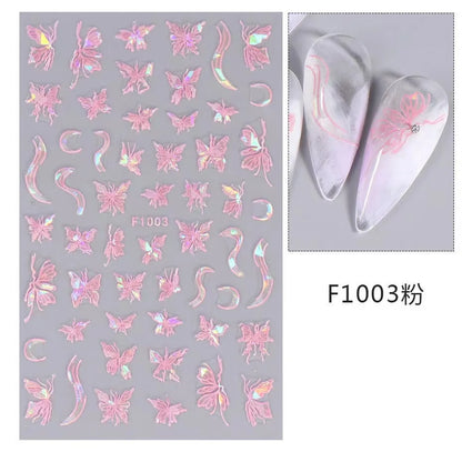 Black and White Love Flowers Line Art 3D Stickers Nail Decals Nail Art Accessories Butterfly Rose Nail Stickers Nail Sliders