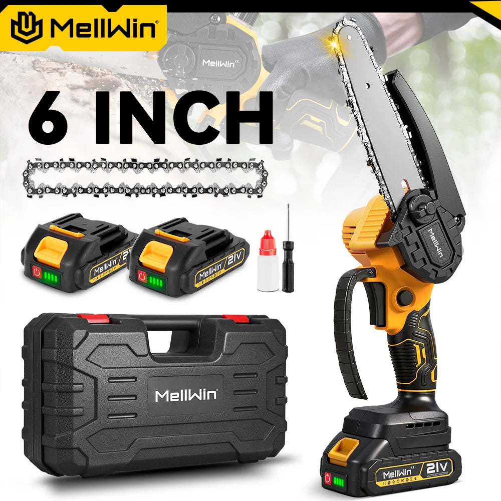 MELLWIN 6 Inch Cordless Electric Chain Saw Garden Mini Pruning saw Woodworking Electric Cutting Saw For Makita 18V Battery Pin