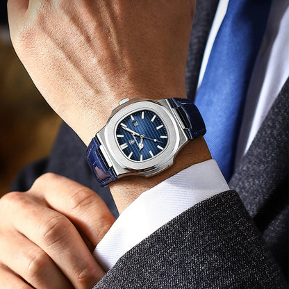 POEDAGAR Top Square Man Watch Date Waterproof Luminous Luxury Men Wristwatch High Quality Leather Men's Quartz Watches+Box Reloj