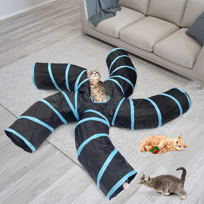 5-Way Foldable S-Shaped Pop Up Cat Tunnel Maze Toy, Interactive Collapsible Play House for Kittens, Small Rabbits, Puppies, Ferrets and Guinea Pigs, Breathable Pet Activity Tunnel for Indoor Entertainment