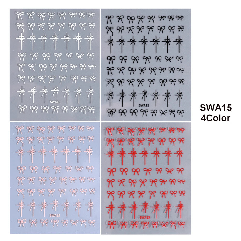 4/8pcs Bowknot Ribbon Nail Stickers Mini Kawaii Lace Bow Tie Design Self-Adhesive Nail Art Decals DIY Manicure Supplies Decor