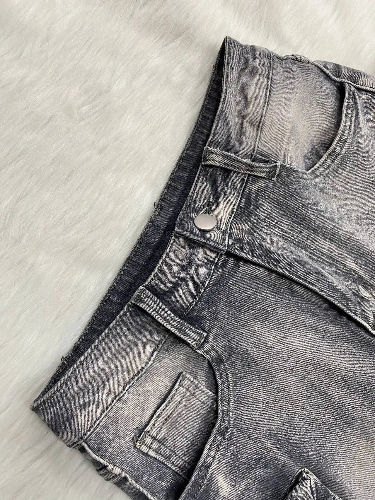 FAGADOER Fashion Straight Washed Denim Woman Solid Color Cargo Pants Patchwork Jeans Trousers Female Y2k Streetwear Bottoms New