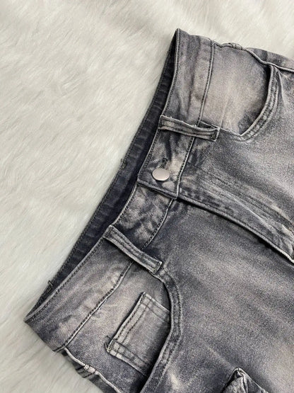 FAGADOER Fashion Straight Washed Denim Woman Solid Color Cargo Pants Patchwork Jeans Trousers Female Y2k Streetwear Bottoms New