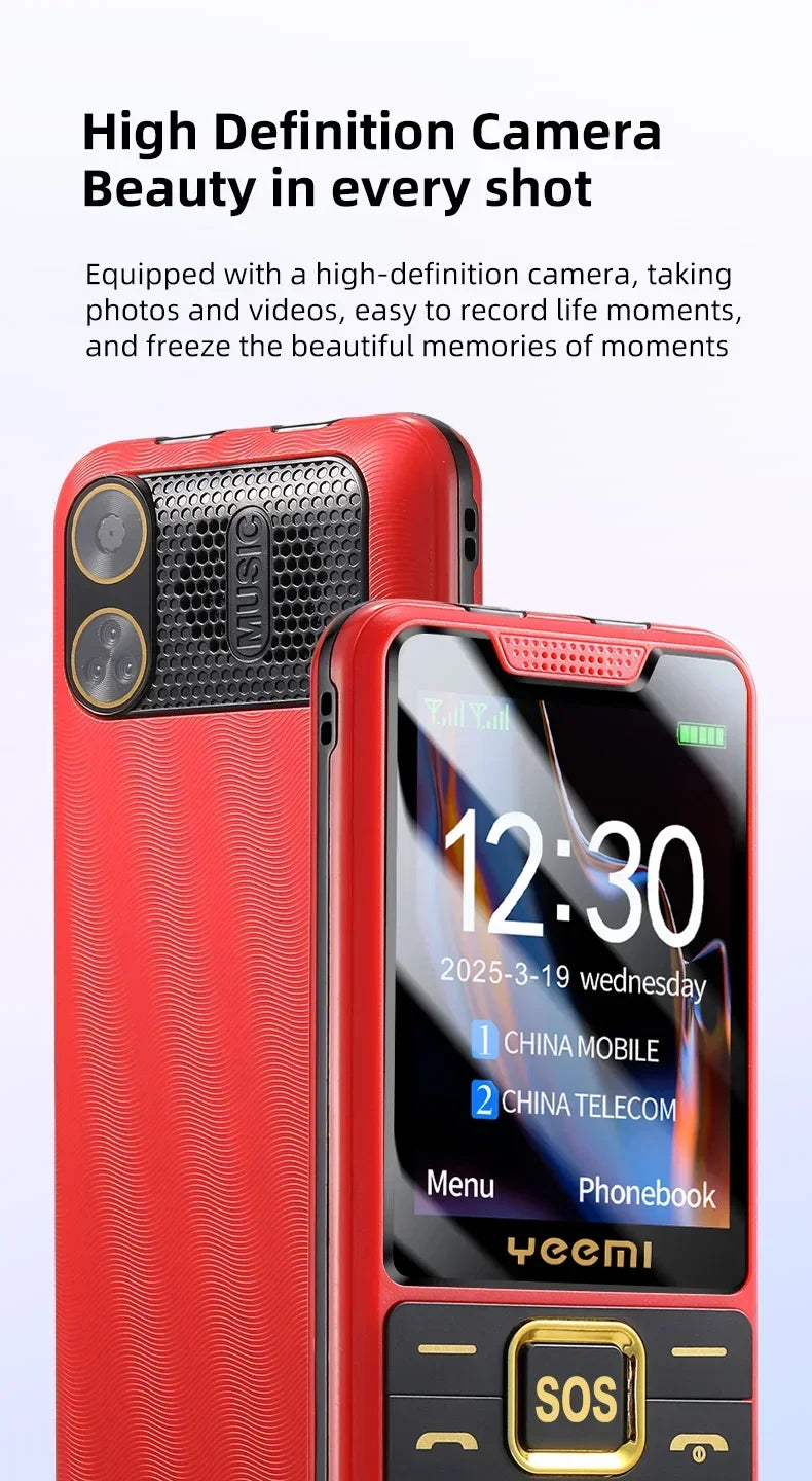 YEEMI K3 4G Feature Keypad Phone 2.6 Inch Dual SlM Big Button Loud Volume for Elderly 2500mAh FM Radio Hebrew Keyboard SOS Video