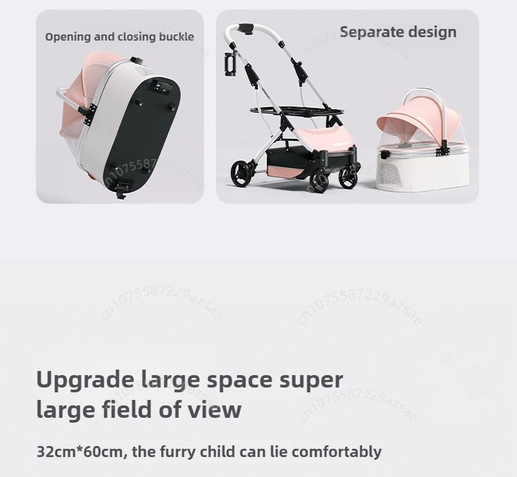 Lightweight Pet Stroller Dog-specific Travel Stroller Foldable High-view Pet Stroller Large Space Removable Carry Basket Cat Car