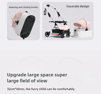 Lightweight Pet Stroller Dog-specific Travel Stroller Foldable High-view Pet Stroller Large Space Removable Carry Basket Cat Car