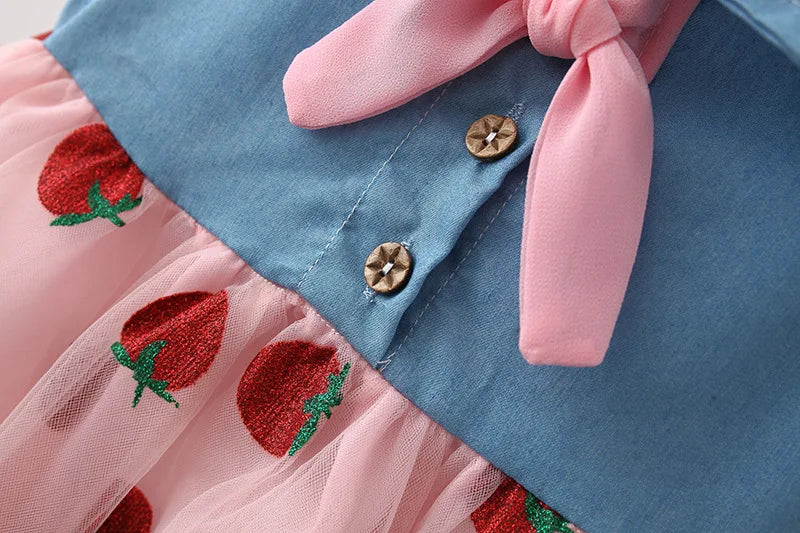 Red Strawberry Chiffon Baby Girl Dress Summer New Children'S Clothing+Hat (9 Months -3 Years Old)