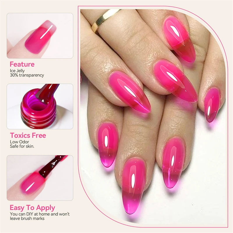 BORN PRETTY 7ml 6Pcs/Set Neon Garden Ice Jelly Gel Nail Polish Set Light Pink Blue Green Soak Off Translucent Nail Gel Kit
