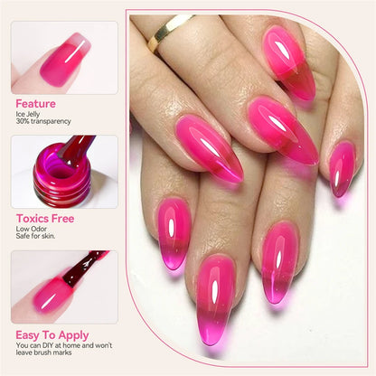 BORN PRETTY 7ml 6Pcs/Set Neon Garden Ice Jelly Gel Nail Polish Set Light Pink Blue Green Soak Off Translucent Nail Gel Kit
