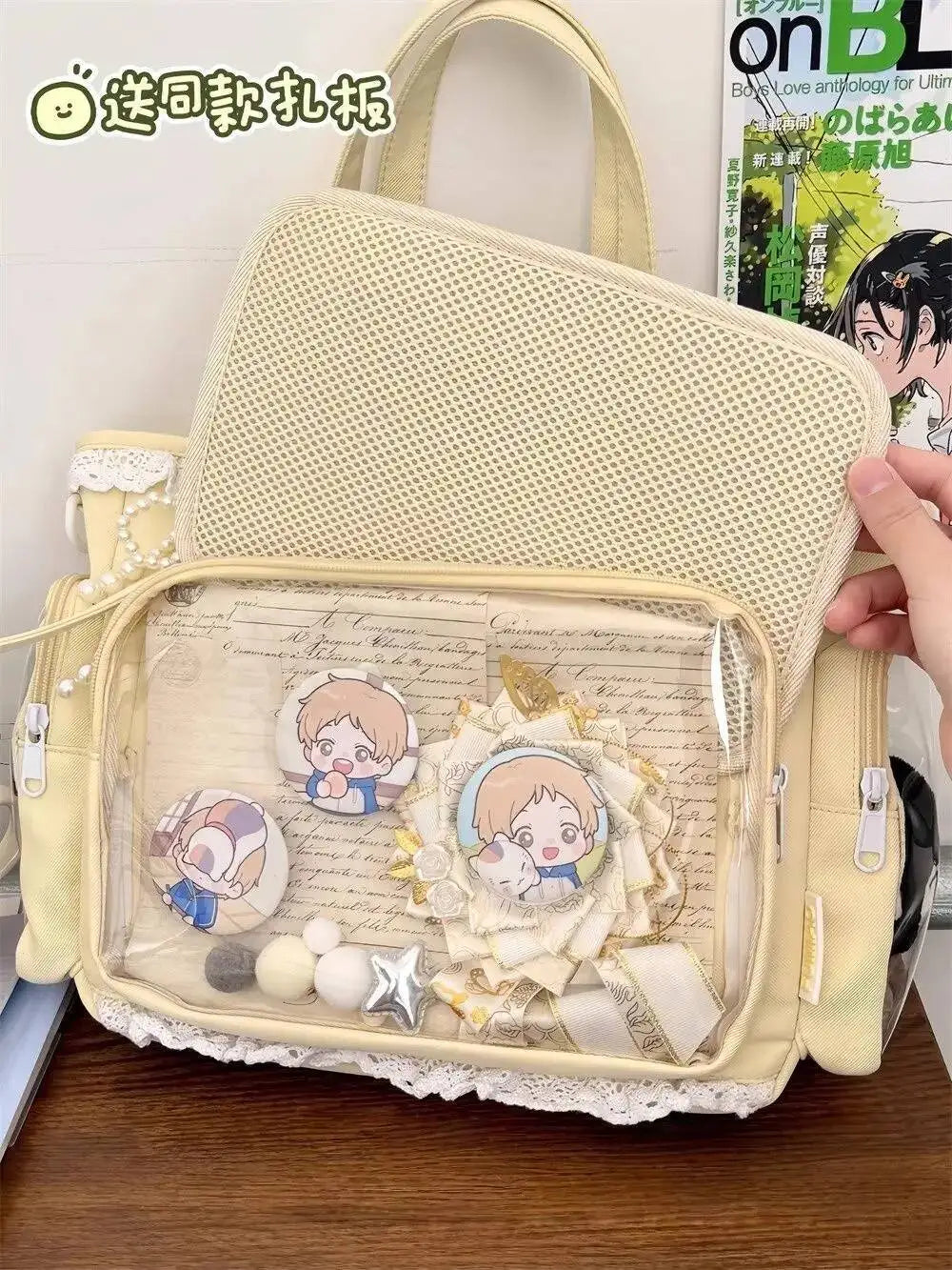 Japanese Sweet Women Ribbon Ita Bag Cute Lolita Girl Transparent Handbags Fashion Large Capacity Tote Bag Aesthetic Shoulder Bag