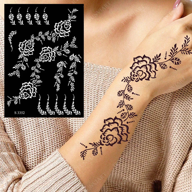 Flower Tattoo Stencil Reusable Henna Template for Hand and Body Henna Tattoo Design for Wedding Festival Party Tattoo Tools