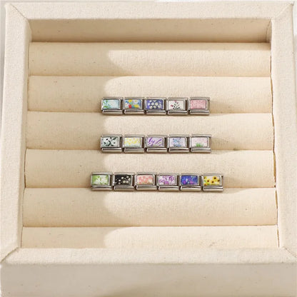 2025 Women's Fashion Colorful Flowers Oil Painting Style Series Italian Charms Fit 9mm Stainless Steel Bracelet DIY Jewelry Gift