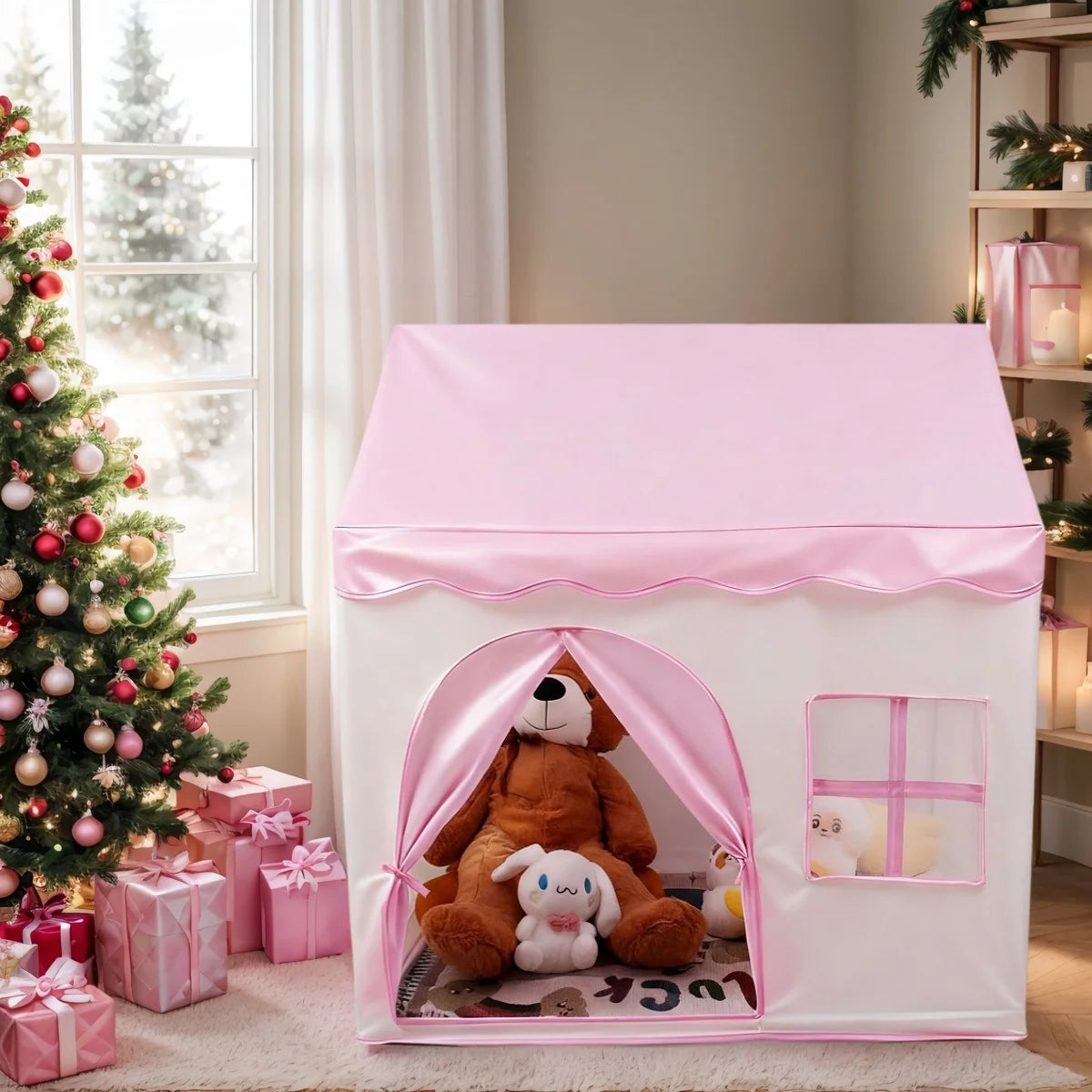 【Leisure and Entertainment】Large Children's Toy Castle, Pink Playhouse with Floral Design, Children's Pretend Play Tent, Kids' Secret Base and Sleeping Tent, Outdoor Beach Toy Playhouse, Holiday Gift for Boys and Girls, C