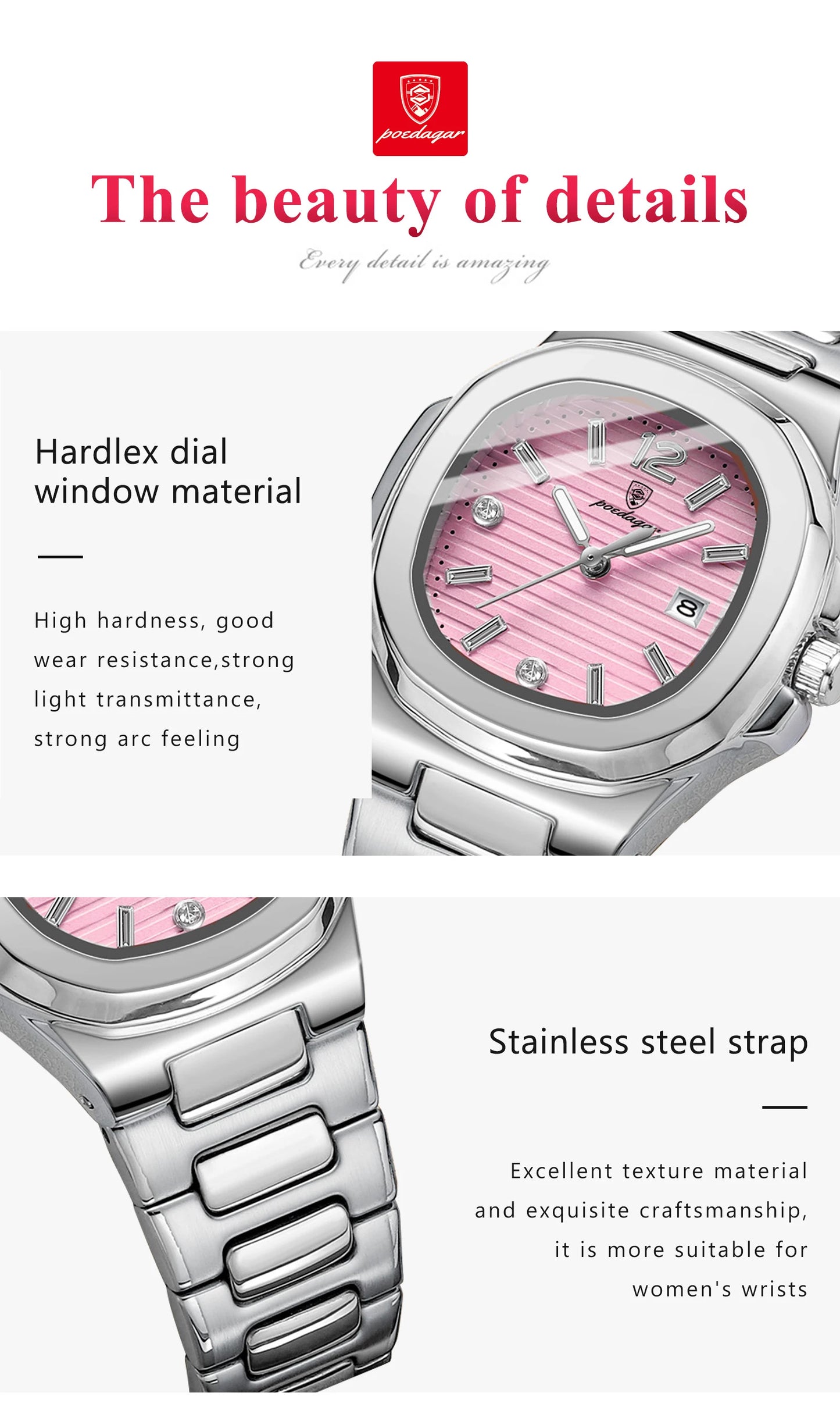 POEDAGAR Square Fashion Woman Wristwatch Luminous Waterproof Date Ladies Watch Luxury High Quality Quartz Women's Watches Reloj