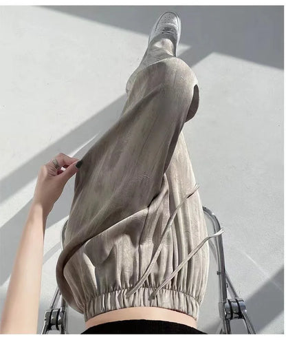 Summer Loose Straight Casual Draped Ice Silk Tie-Dye Wide-Leg Pants Grils Mosquito-proof Casual Trousers Women's Wide-leg Pants