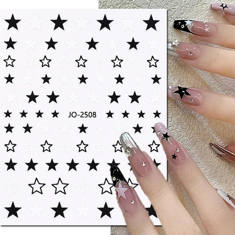 3d Nail Art Stickers Red Black White Love Hearts Stars Clouds French Full Tips Adhesive Nail Decals Slider For Manicure