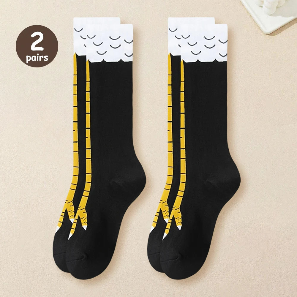 1/2/5/10 Pairs Women Knee High Socks Trendy Cartoon Funny Chicken Claw Socks Fitness Sport Casual Slim Leg Long Tube Socks Women