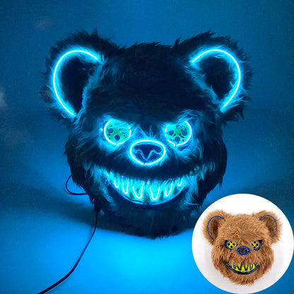LED Bloody Rabbit Mask Glowing Killer Black Bear Mask Halloween Dance Party Cosplay Costume Props Assassinated Plush Rabbit Mask