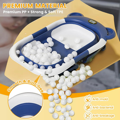 Collapsible Baby Bathtub for Newborn with Thermometer &1Soft Floating Cushion,Portable Travel Bathtub with Drain Hole,Baby Tubs