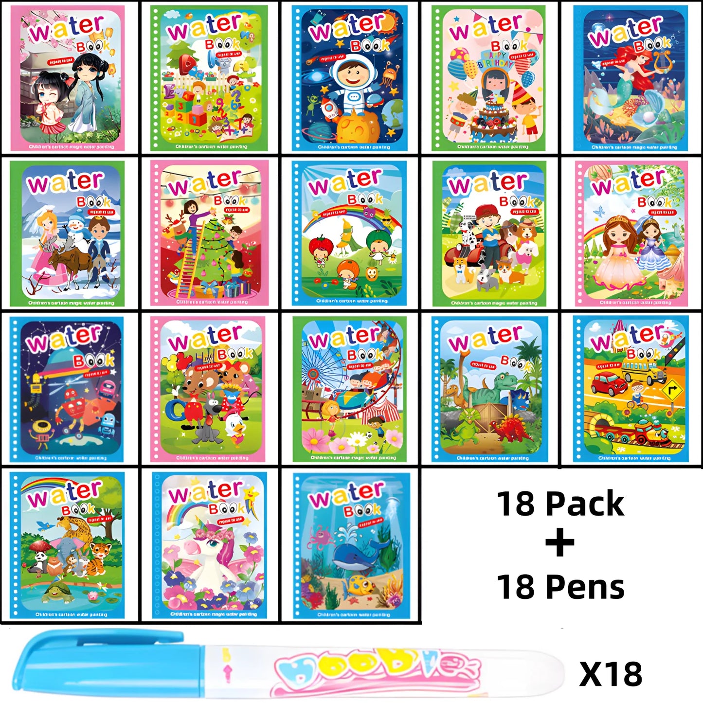 Water Coloring Books,9/18 Pack,Paint with Water Books, Educational Learning Doodle,Reusable No-Mess Art Book Travel Holiday Gift