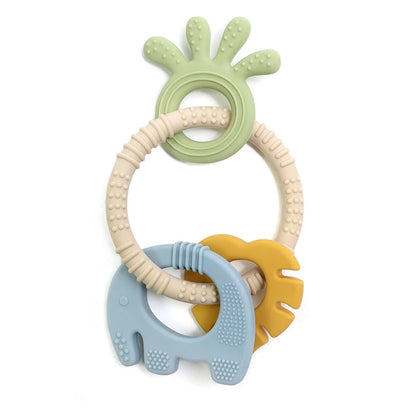 4 In One Baby Silicone Teether Ring BPA Free Rattles Bracelet Food Grade Elephant Cute Octopus Shaped Teething Ring Toys