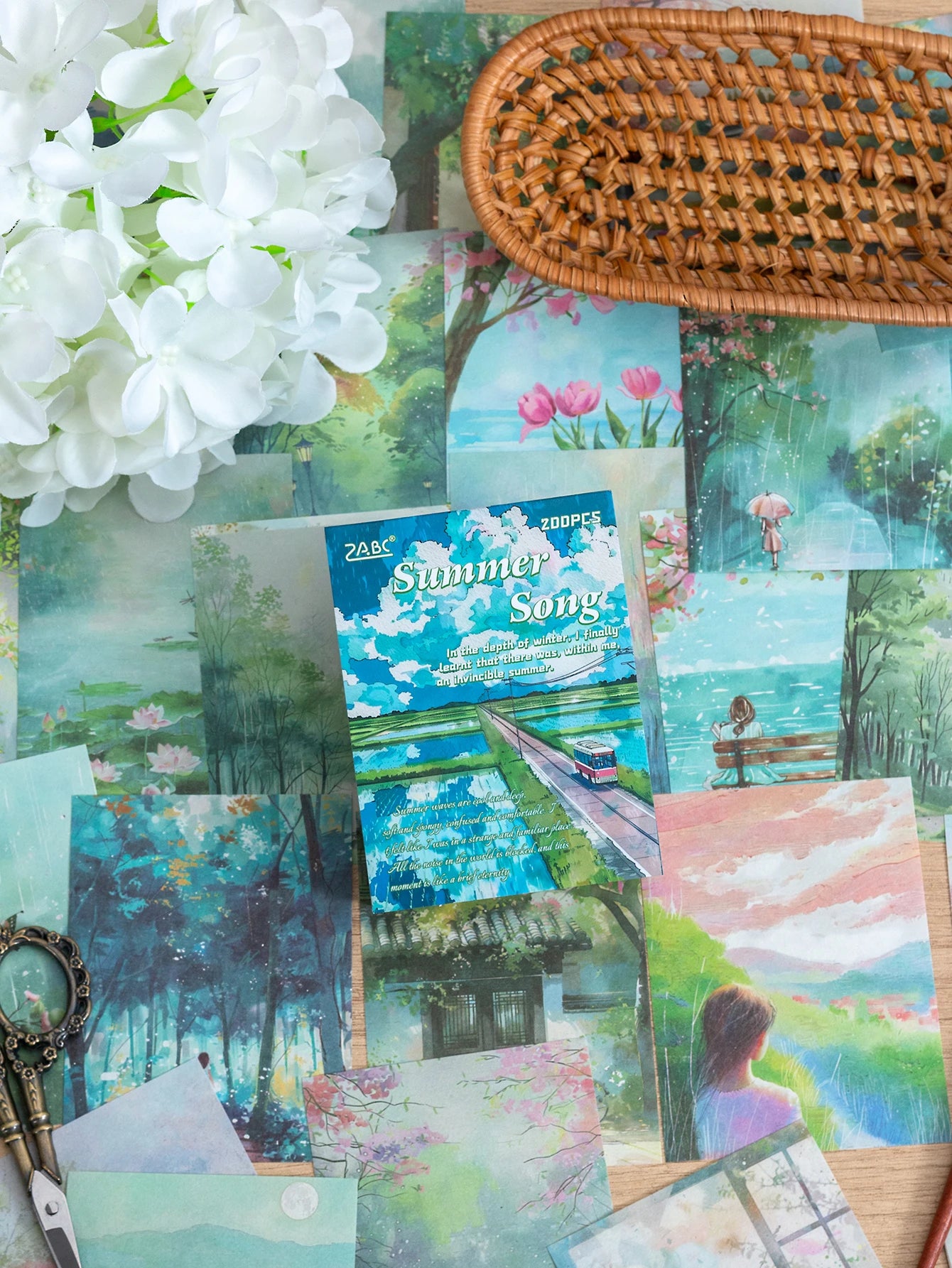 200 Sheets per Book of Different Themed Patterned Paper, with Floral and Landscape Designs, for DIY Diary, Scrapbook Decoration