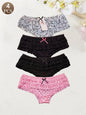 4PCS Cute dot small floral patterns  sweet knitted fabric with lace stitching  Women's low waist brief  Seamless  breathable  fa