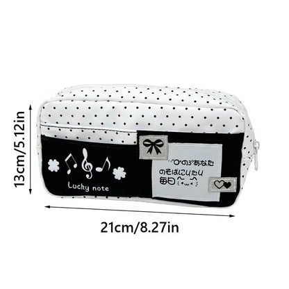Multi-functional Black Polka Dot Pen Bag Large Capacity Multi-layer Pencil Case Portable Stationery Pouch Back To School