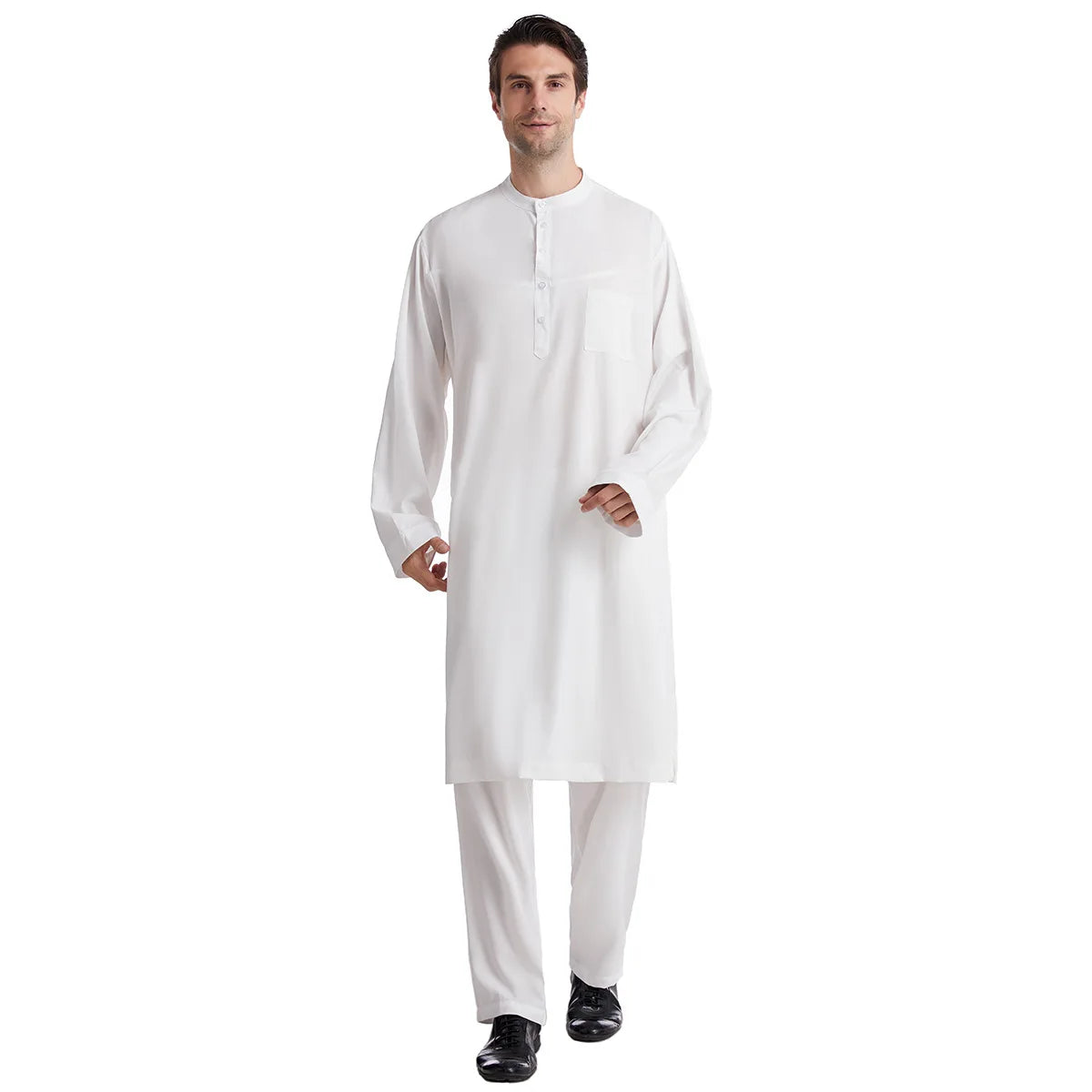 Muslim Men Jubba Thobe 2 Pice Set Top with Pant Mens Abaya Long Islamic Eid 2025 Ramadan Long Robe Saudi Wear Caftan Dubai Arab