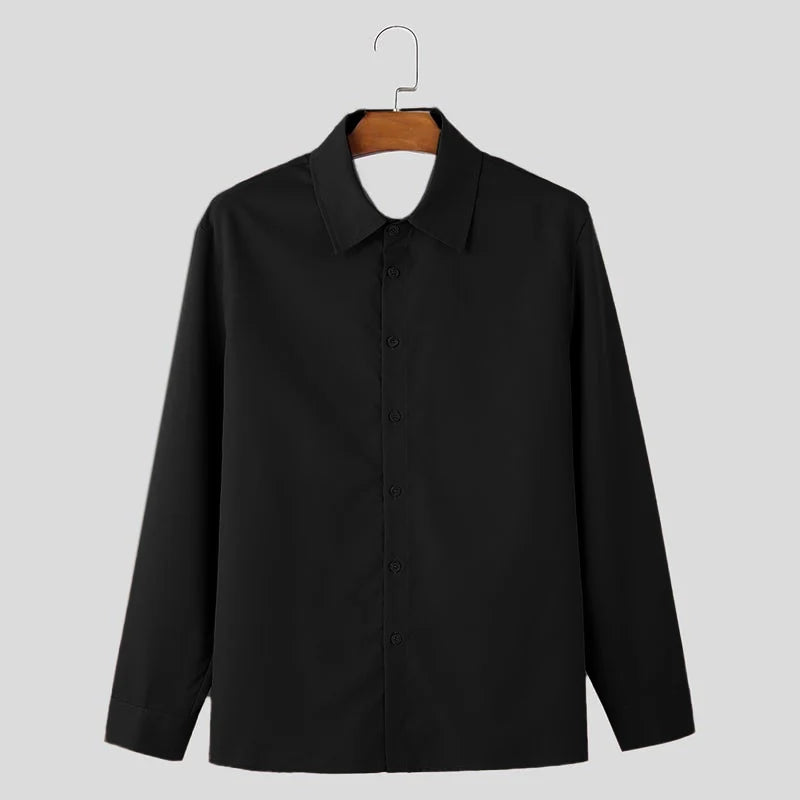 INCERUN Fashion New Men's Tops Backless Bow Design Shirt Sexy Casual Male Solid Comfortable Long Sleeved Lapel Blouse S-5XL 2025