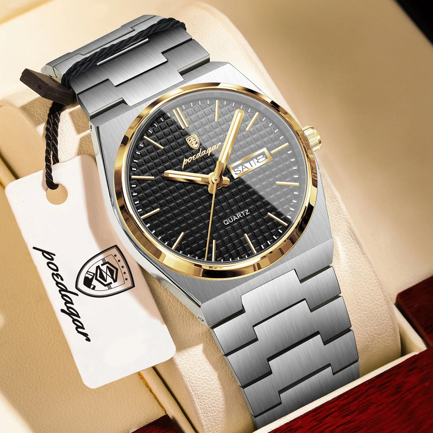 POEDAGAR Top Business Man Watch Luminous Waterproof Stainless Steel Men Wristwatch Date Week Quartz Fashion Casual Men's Watches