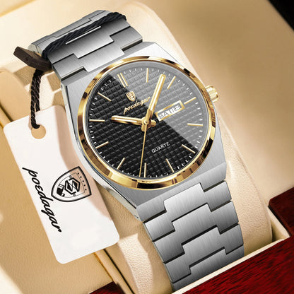 POEDAGAR Top Business Man Watch Luminous Waterproof Stainless Steel Men Wristwatch Date Week Quartz Fashion Casual Men's Watches