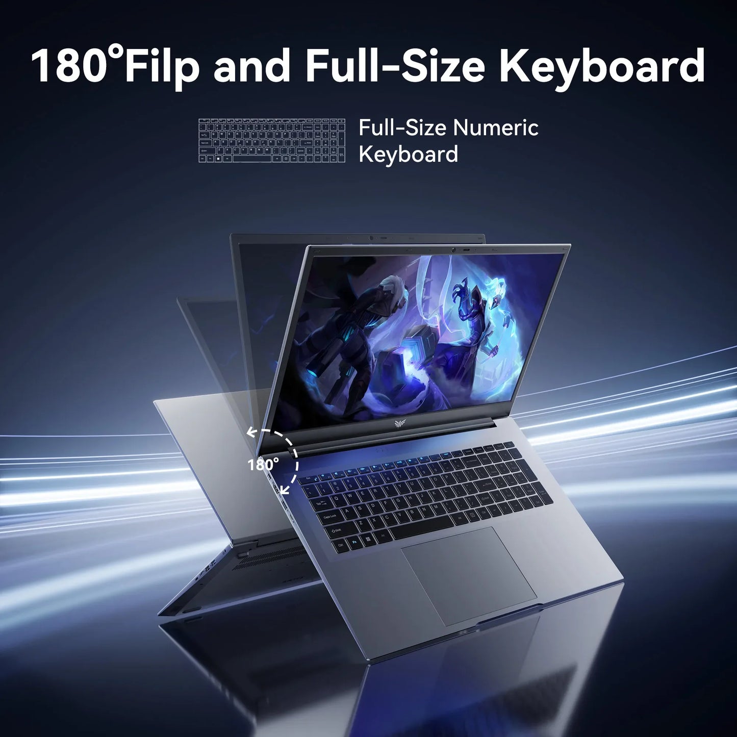 KAMRUI 18.5" 8000mAh Laptop Intel N150 4Core 16GB DDR4 512GB SSD Win11 Pro WiFi5 180° Foldable Notebook Computer for Home Office