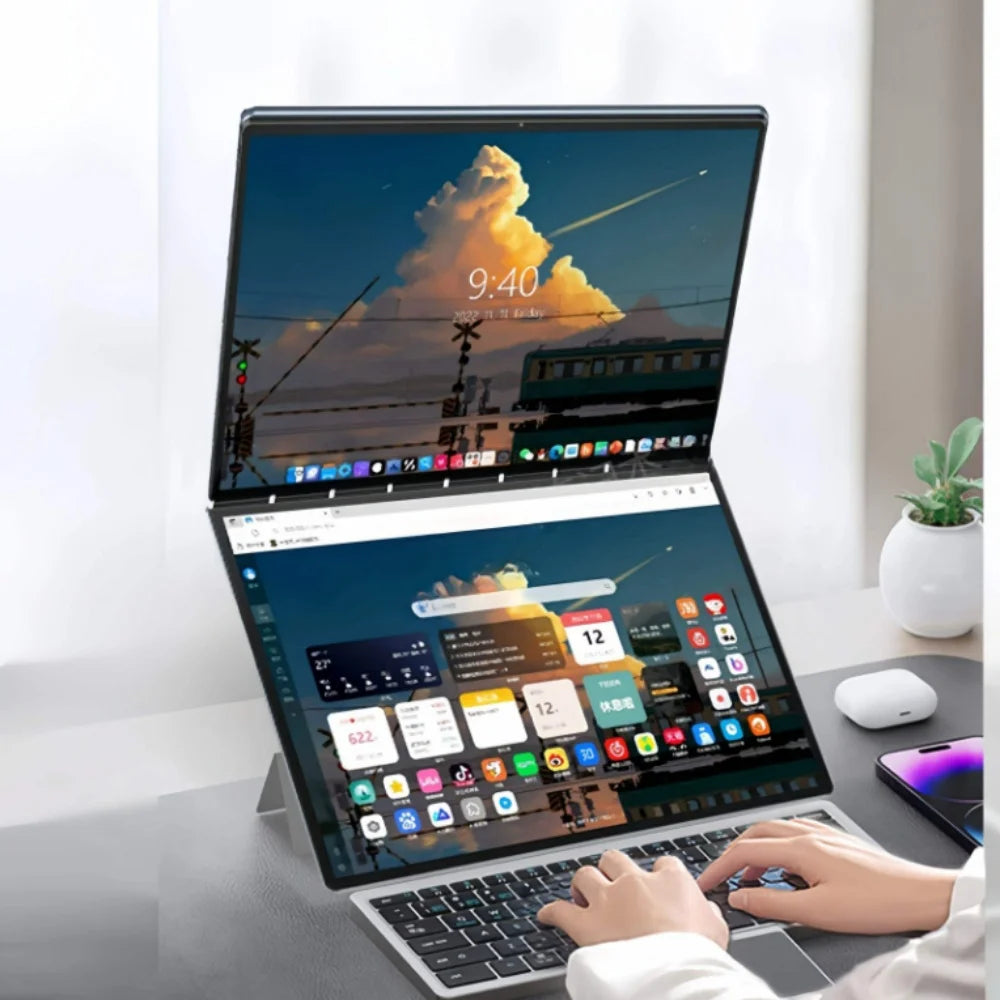 Intel N150 N100 CPU Dual Screen Laptop 14"+14 " 2K Touch Screen Notebook 32GB 360 Degree Flip Metal Case 2 in 1 Laptop Computer