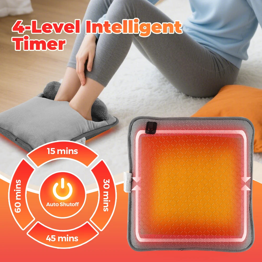 Electric Foot Heating Pad Massage Cushion Portable Foot Warmer 4 Levels Temperature 4 Timer Heated Foot Massager Warming Mat