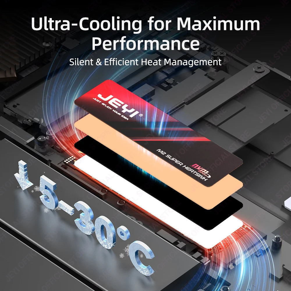 JEYI M.2 2280 SSD Graphene Copper Heatsink - Ultra Thin 0.5mm High Thermal Conductivity Cooling Pad for NVMe/SATA SSD(1/2/5pc）